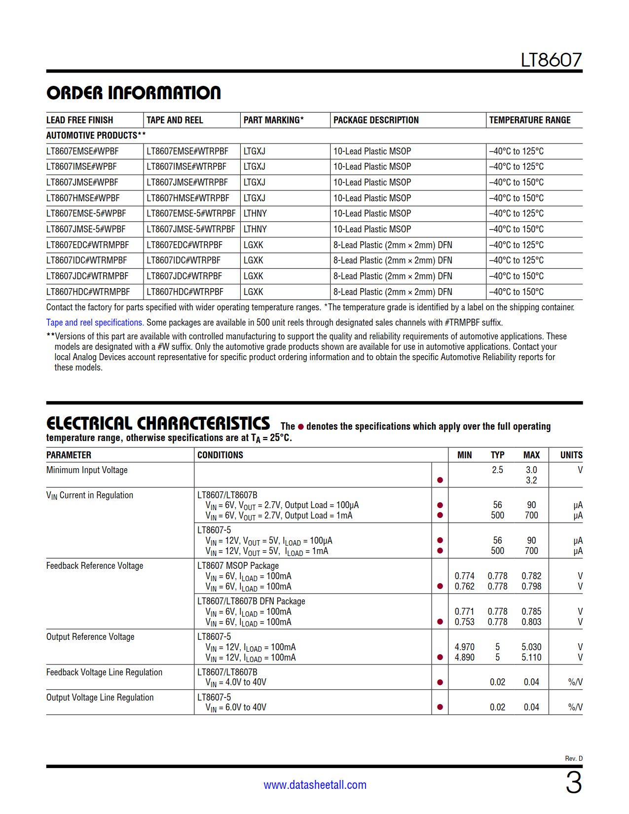 LT8607 Datasheet Page 3