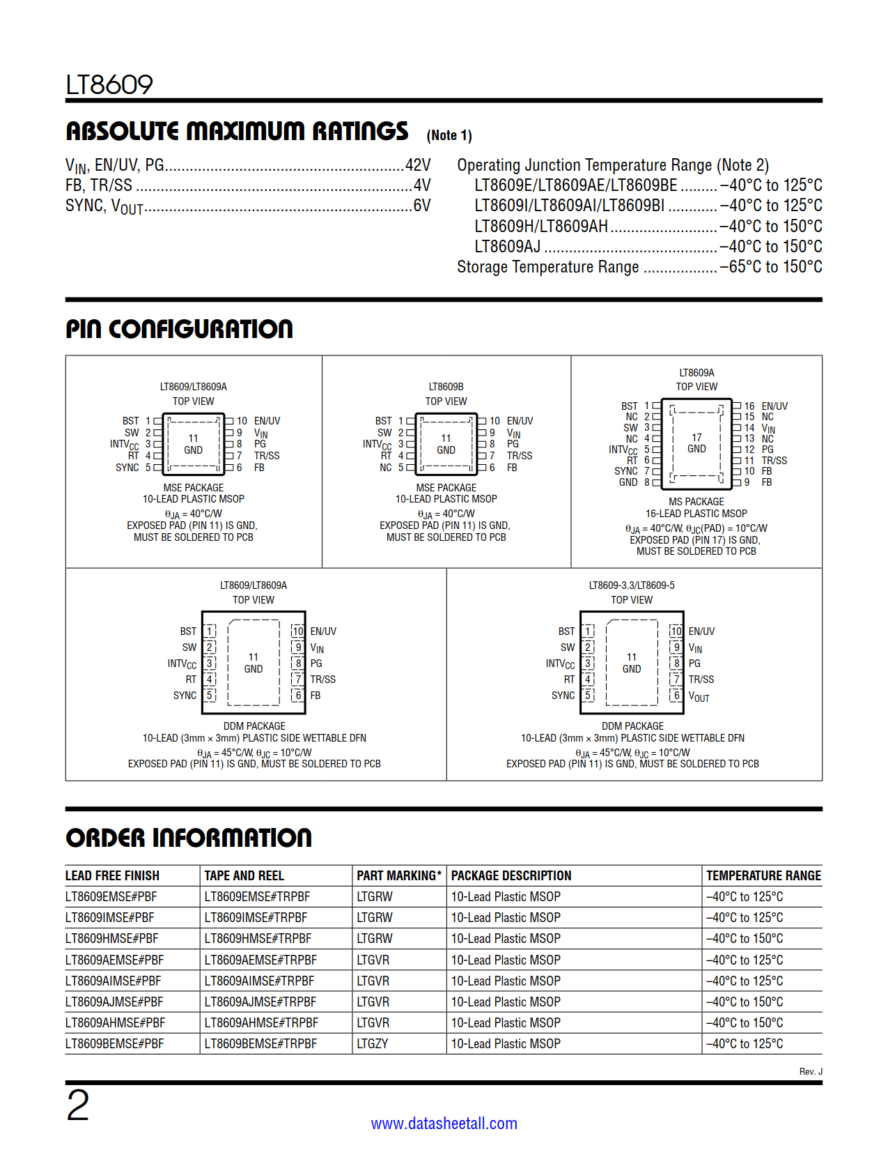 LT8609 Datasheet Page 2