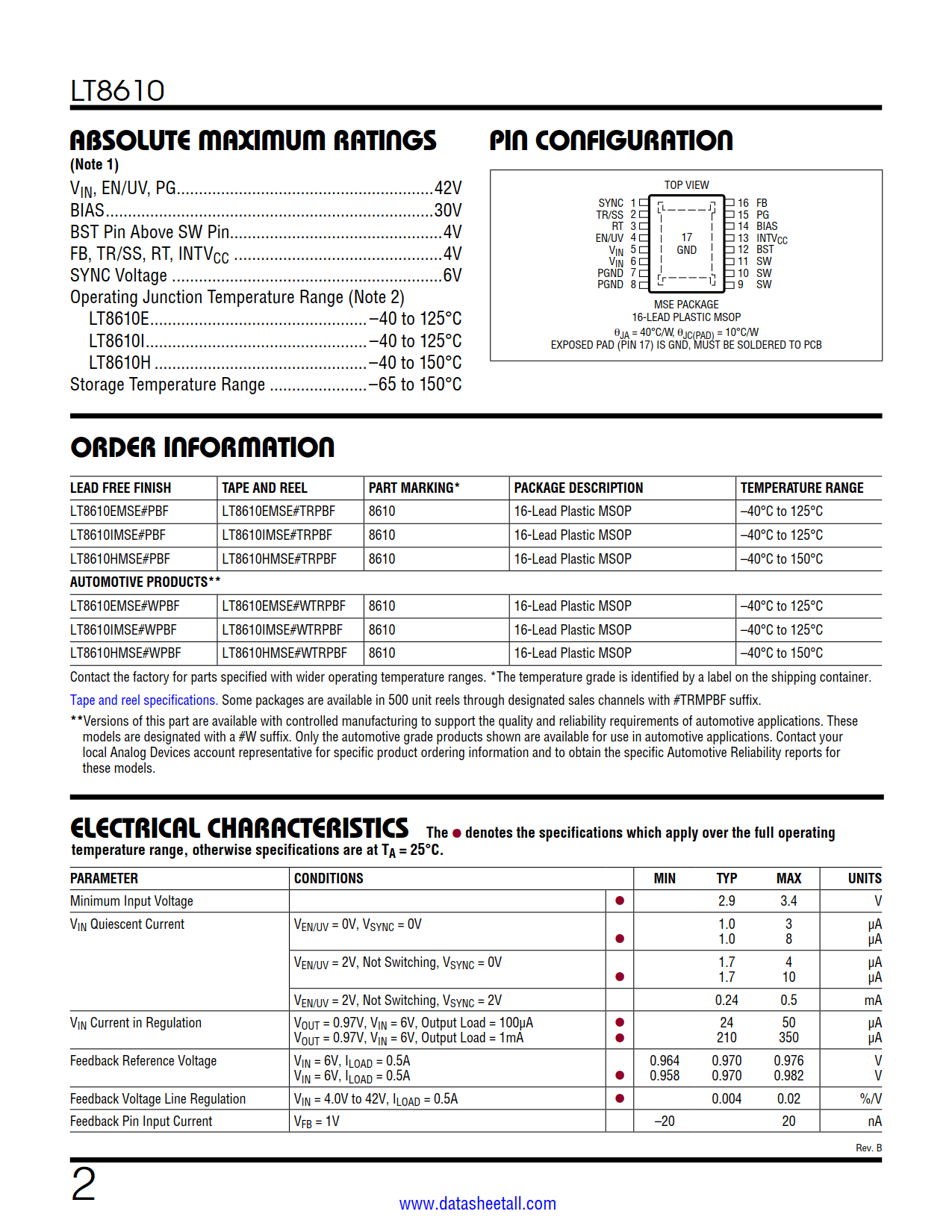 LT8610 Datasheet Page 2