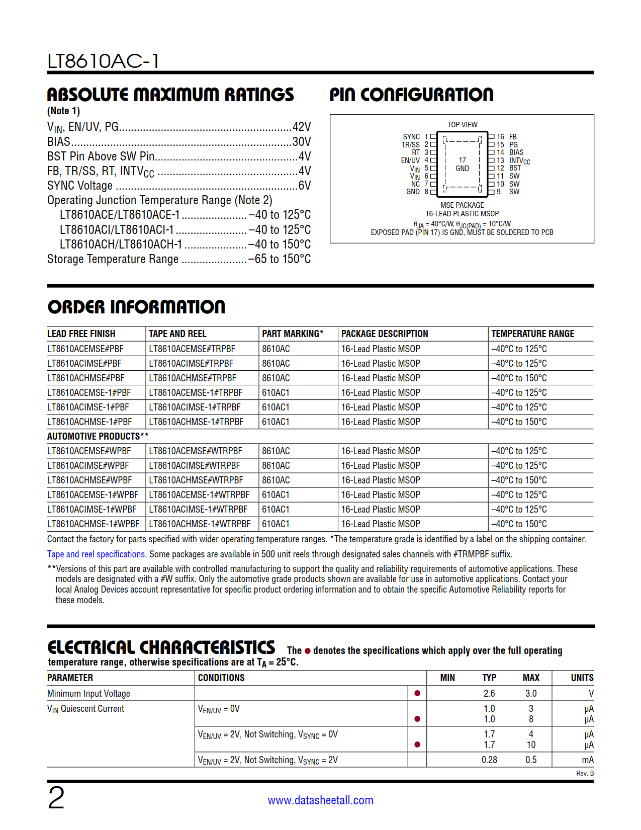 LT8610AC-1 Datasheet Page 2