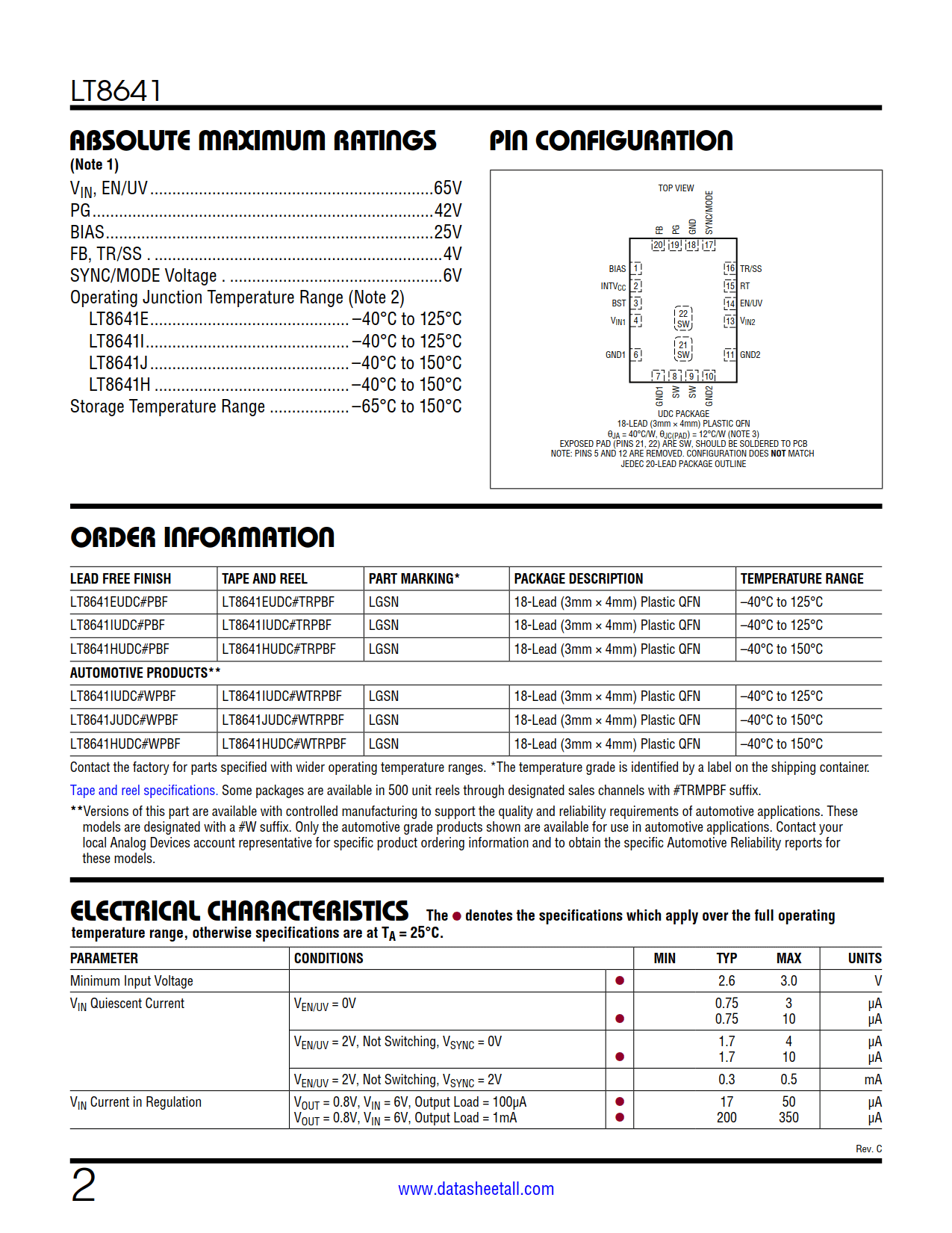 LT8641 Datasheet Page 2