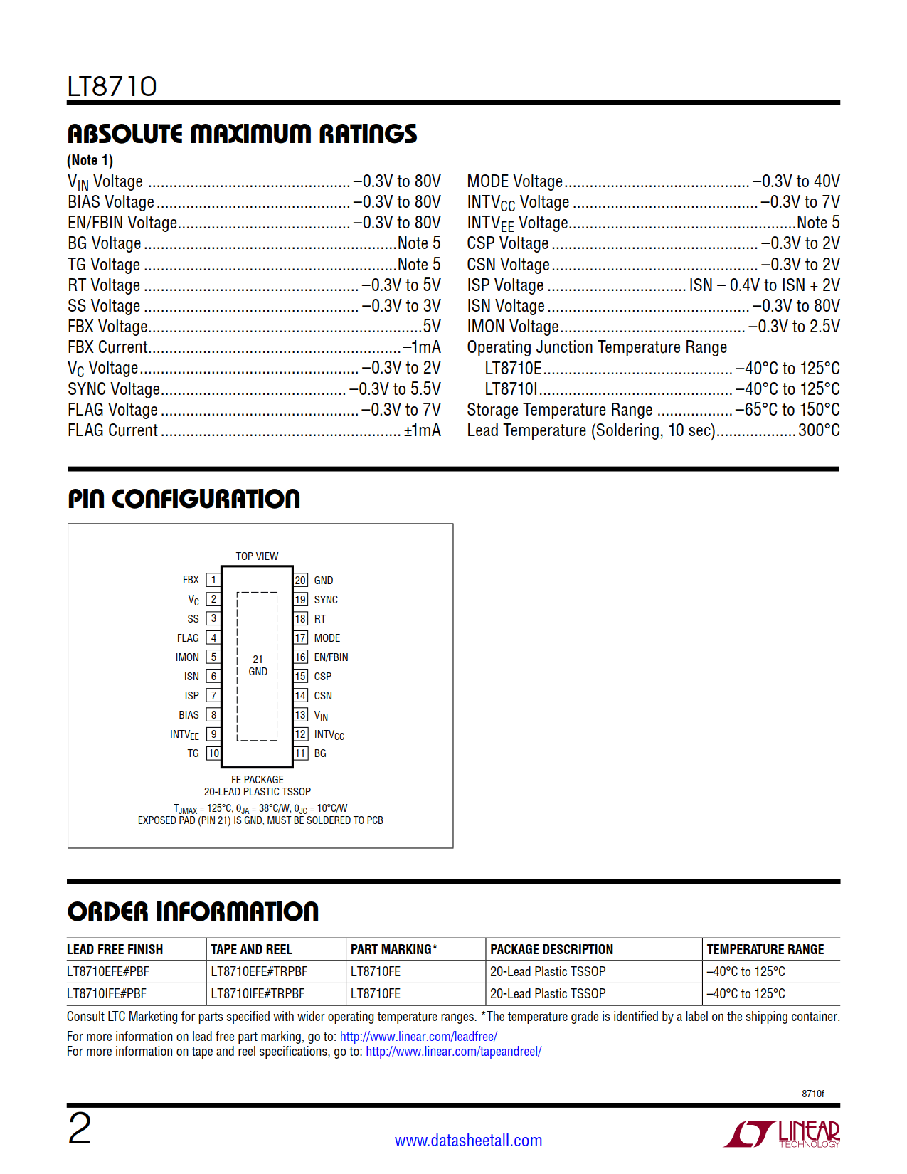 LT8710 Datasheet Page 2