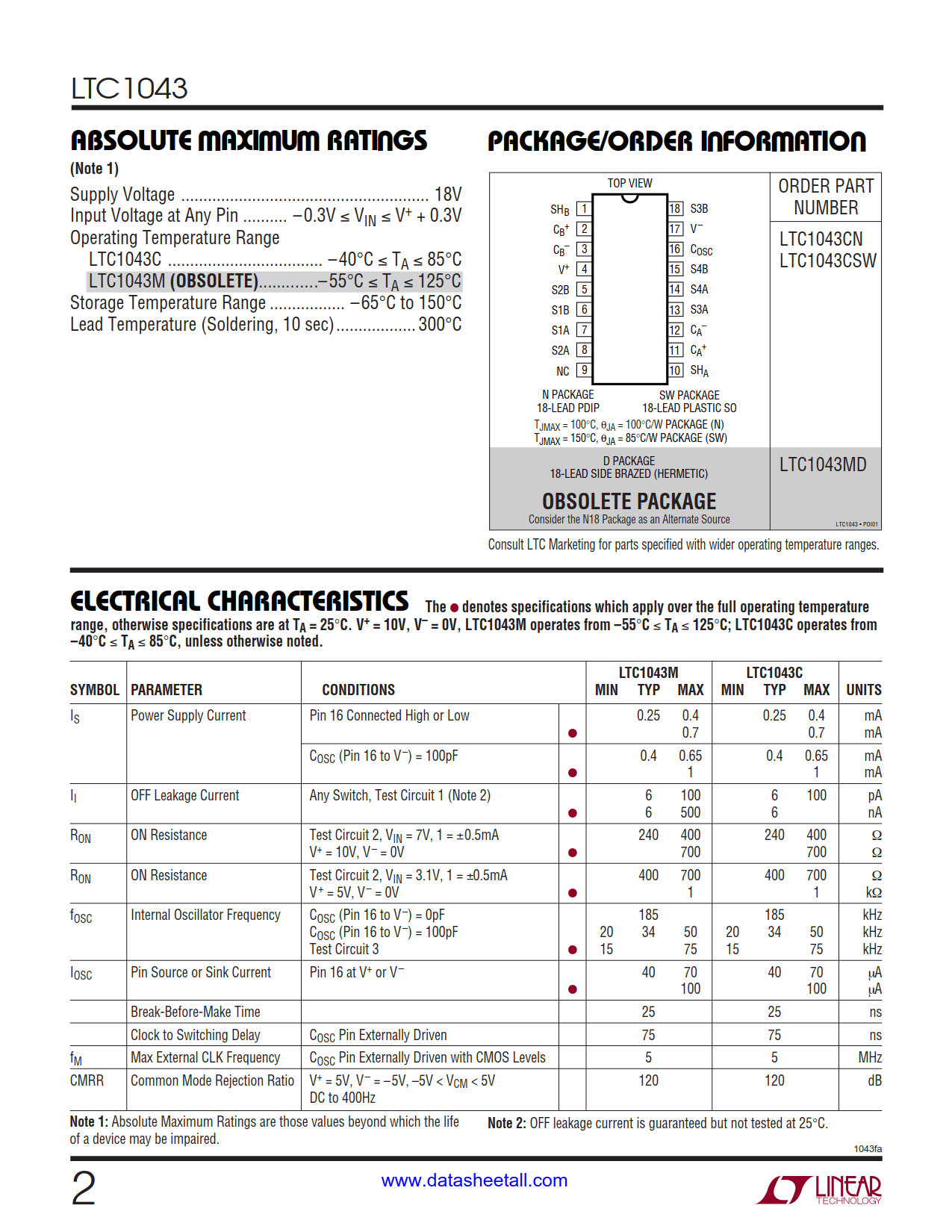 LTC1043 Datasheet Page 2