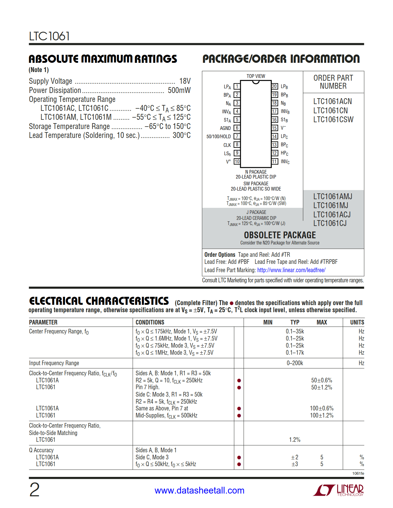 LTC1061 Datasheet Page 2