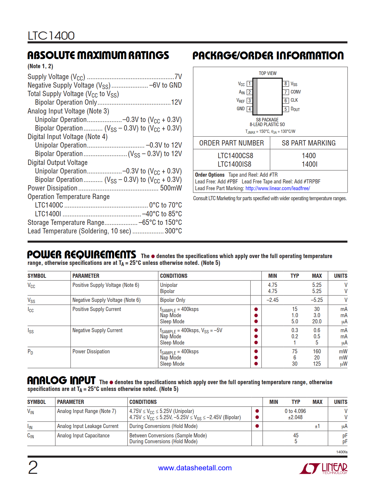 LTC1400 Datasheet Page 2