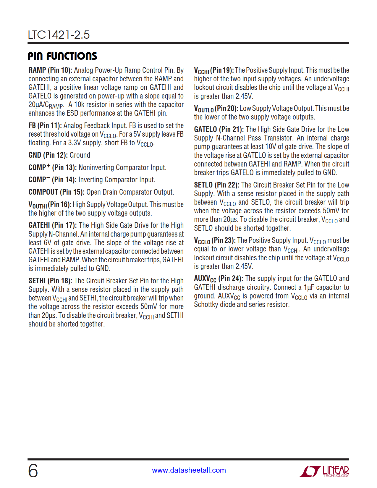 LTC1421-2.5 Datasheet Page 6