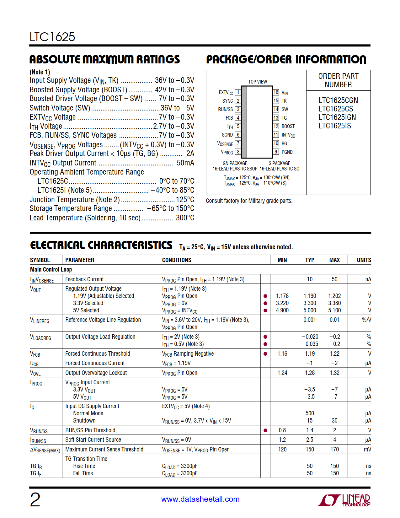 LTC1625 Datasheet Page 2