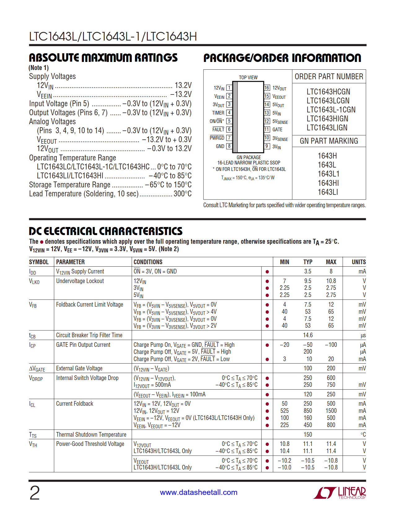 LTC1643 Datasheet Page 2