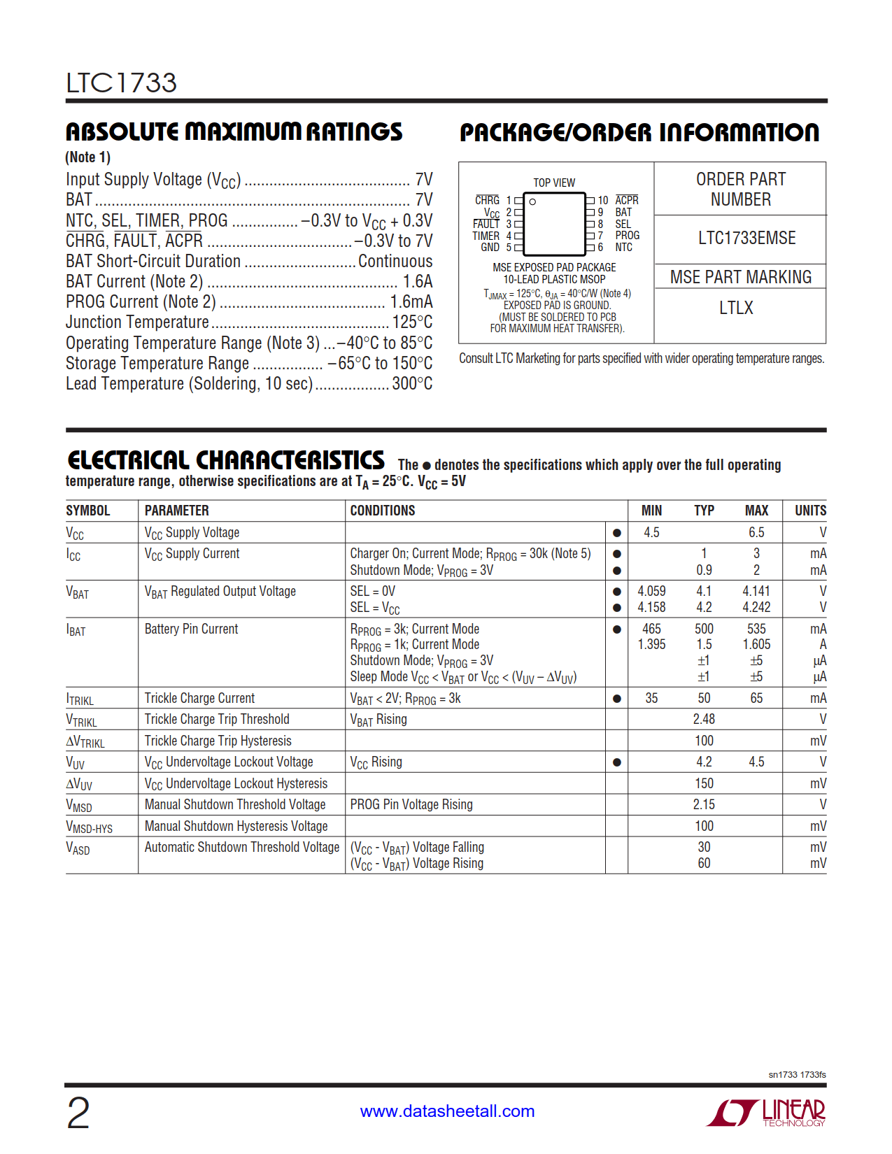 LTC1733 Datasheet Page 2