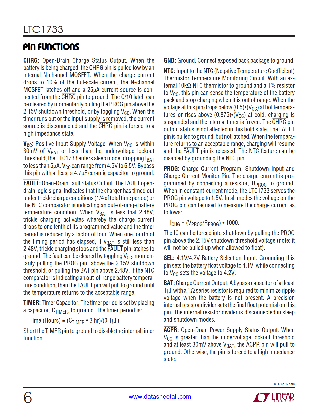 LTC1733 Datasheet Page 6