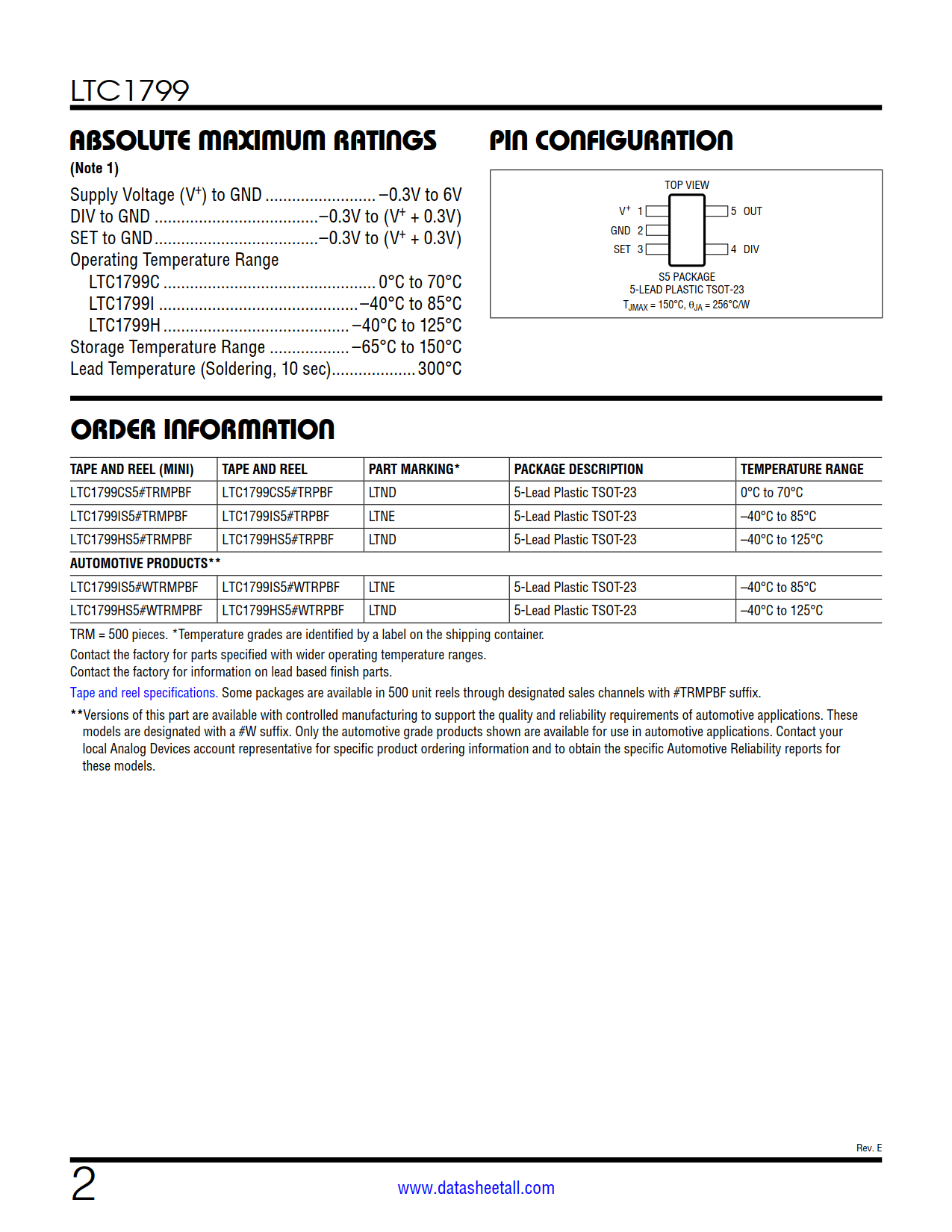 LTC1799 Datasheet Page 2