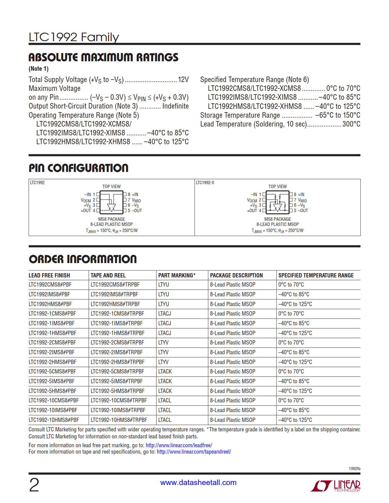 LTC1992 Datasheet Page 2