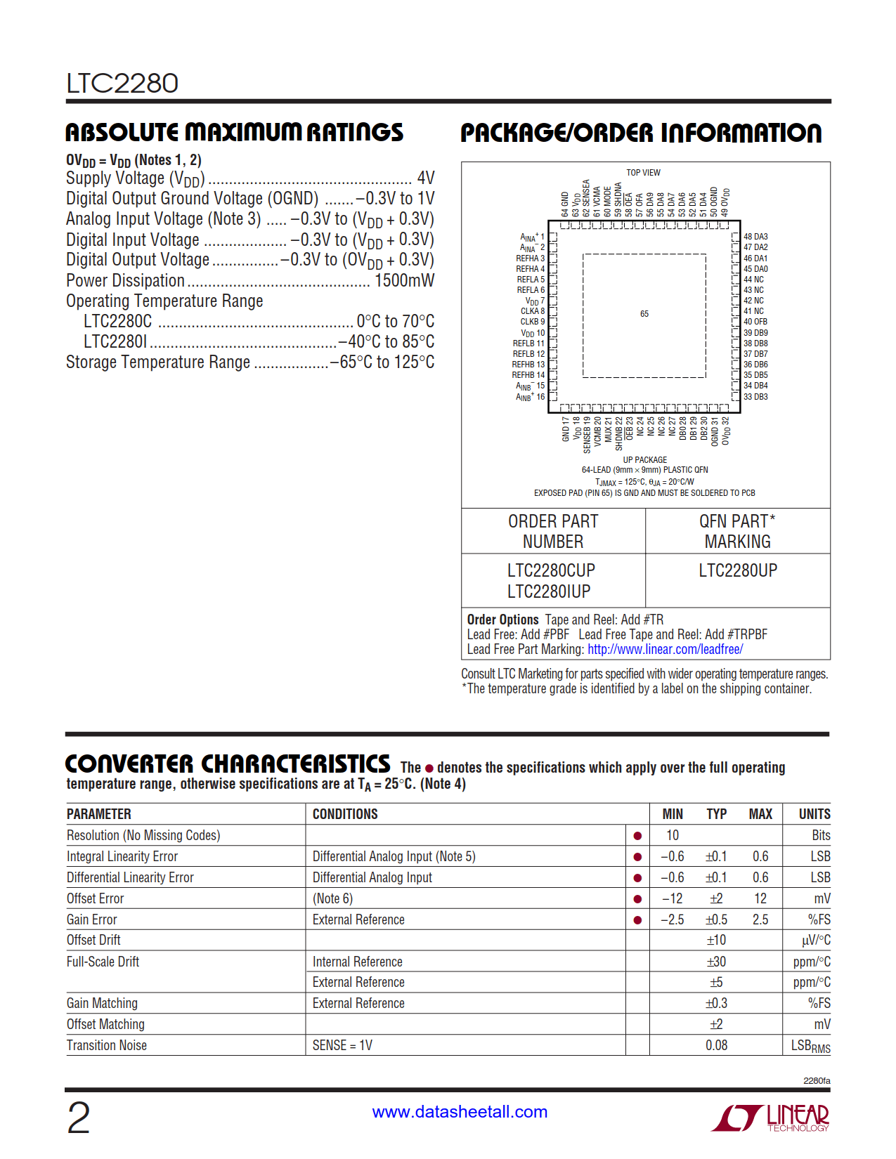 LTC2280 Datasheet Page 2