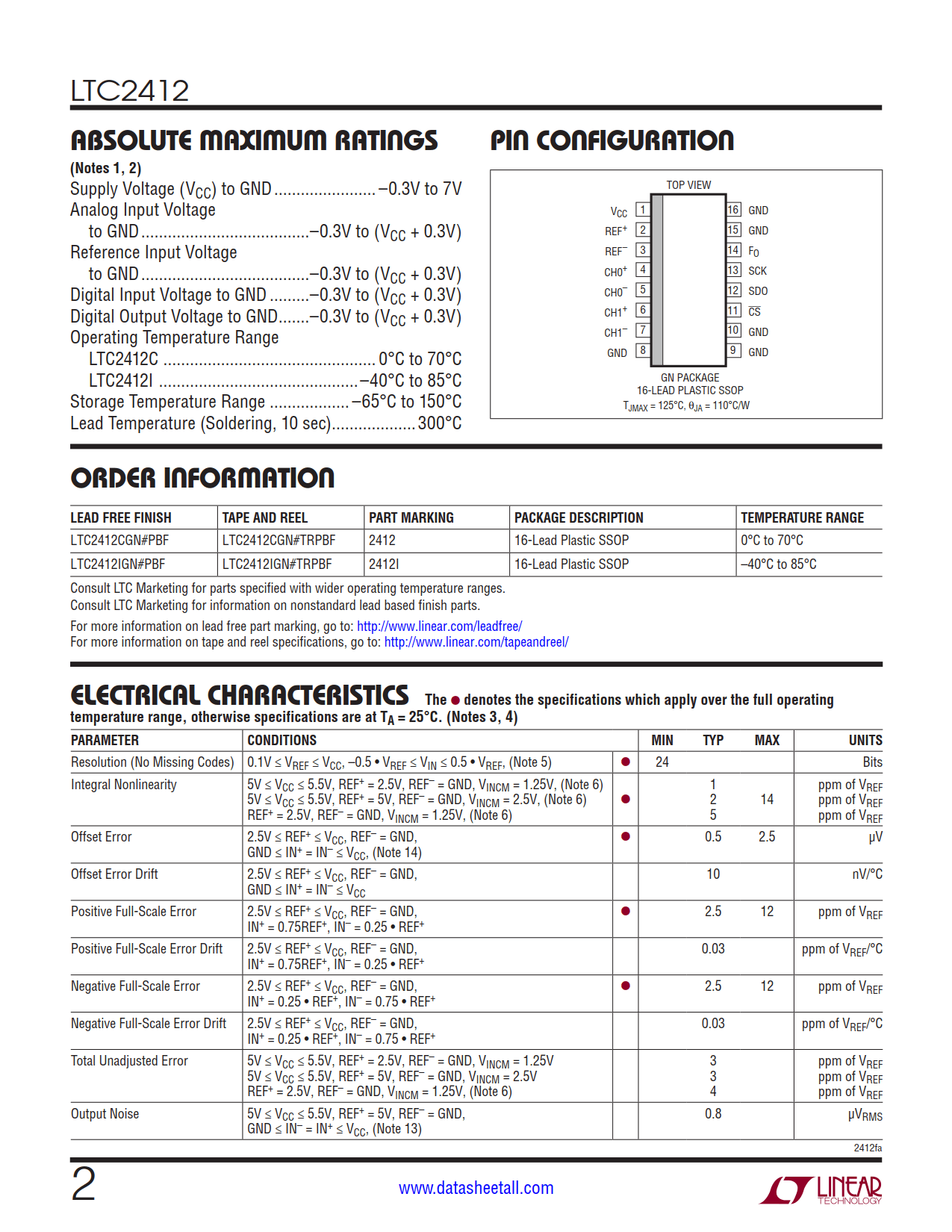 LTC2412 Datasheet Page 2