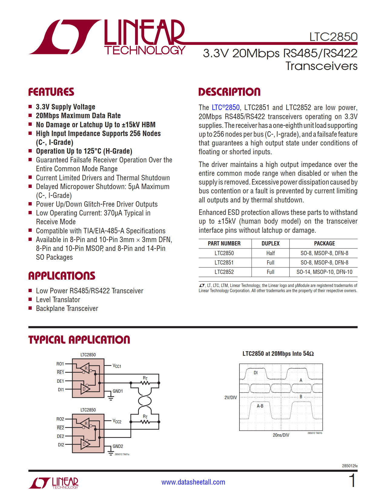 LTC2850 Datasheet