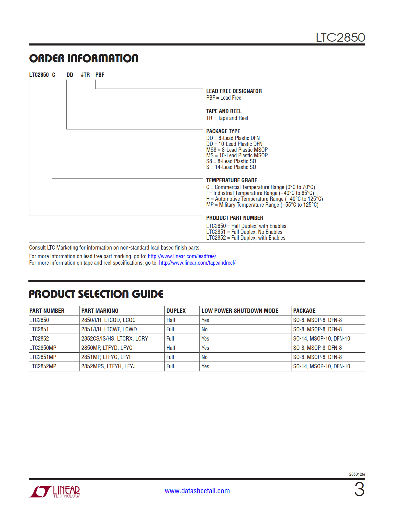 LTC2850 Datasheet Page 3