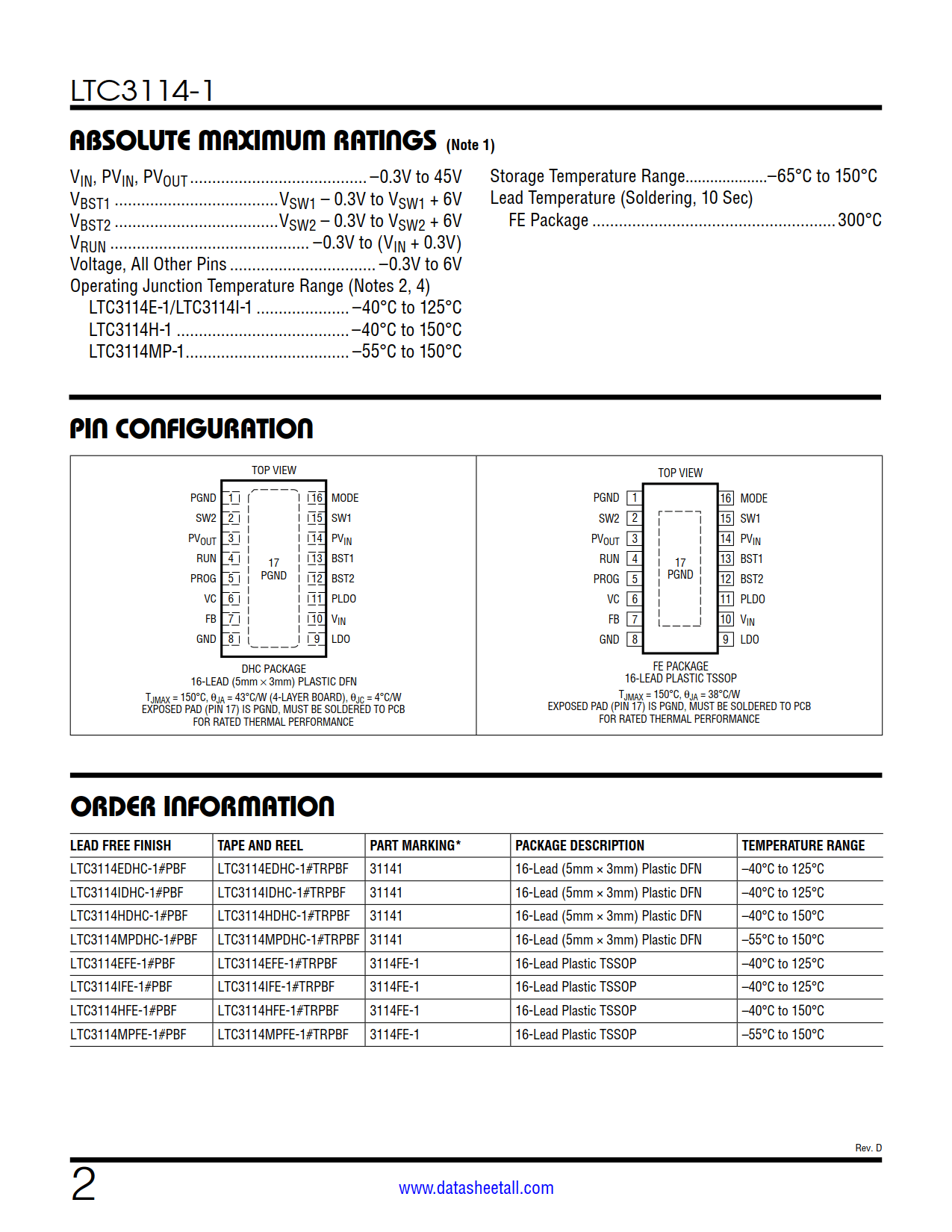 LTC3114-1 Datasheet Page 2