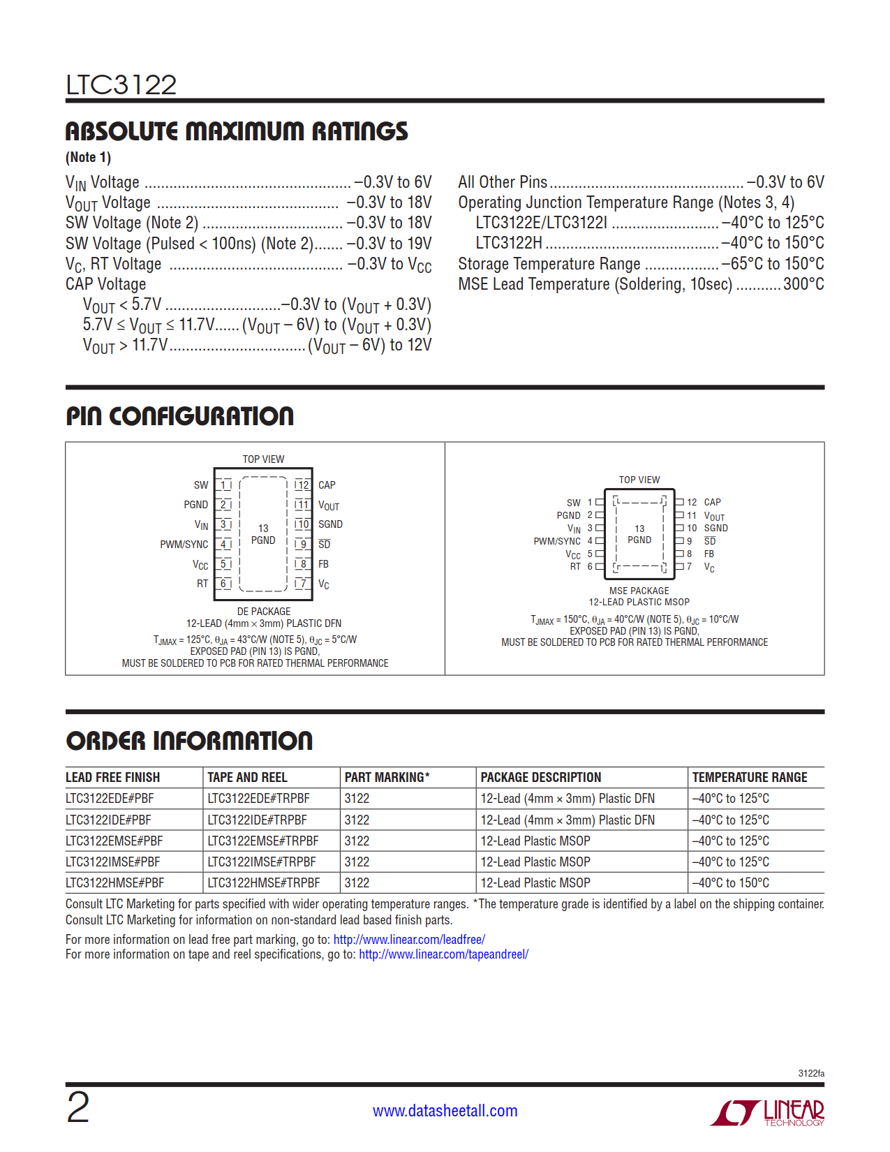 LTC3122 Datasheet Page 2