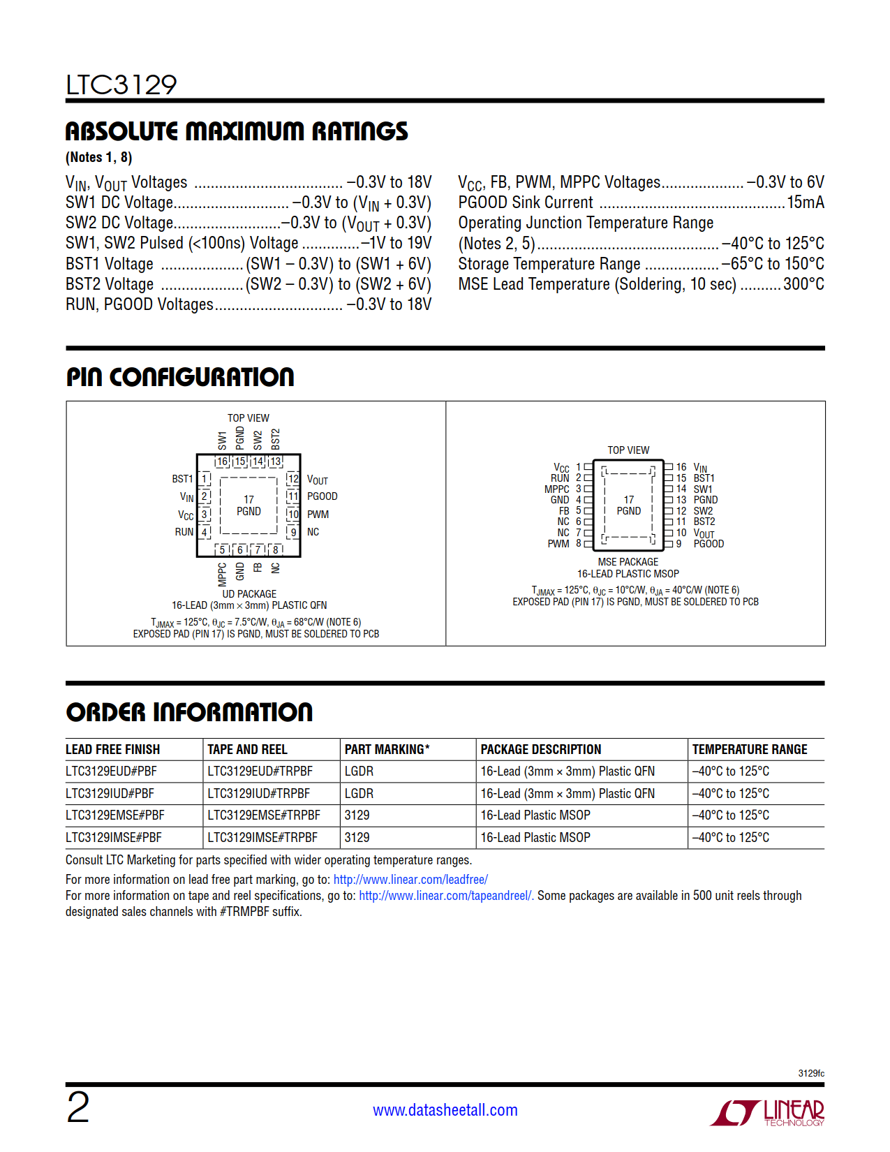 LTC3129 Datasheet Page 2