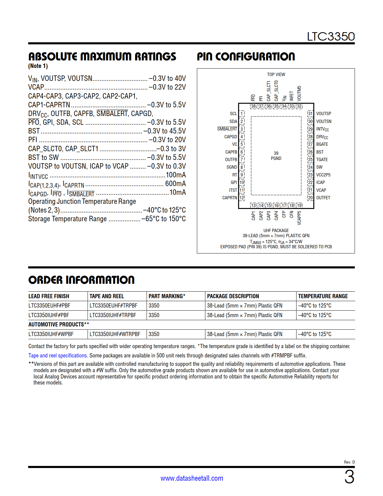 LTC3350 Datasheet Page 3