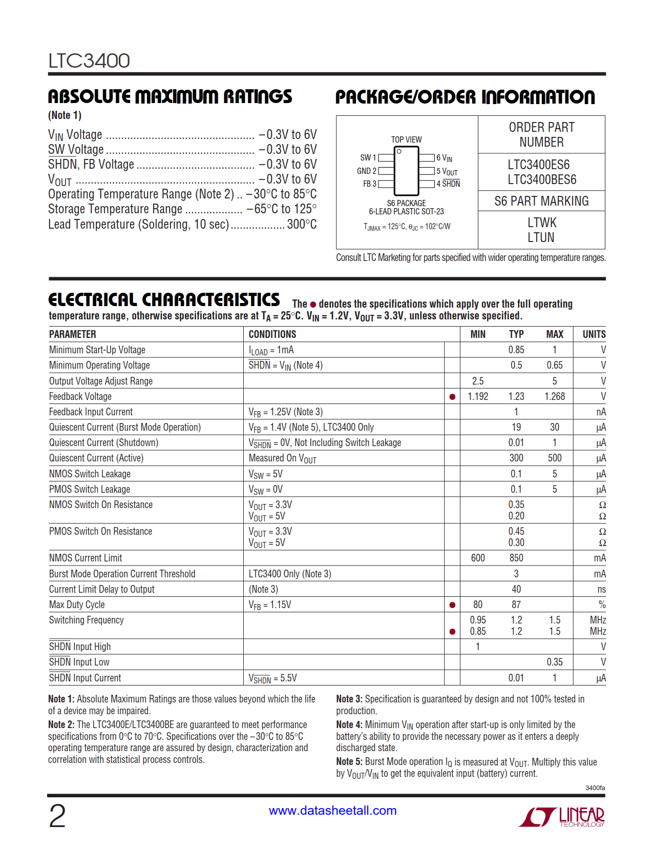 LTC3400 Datasheet Page 2