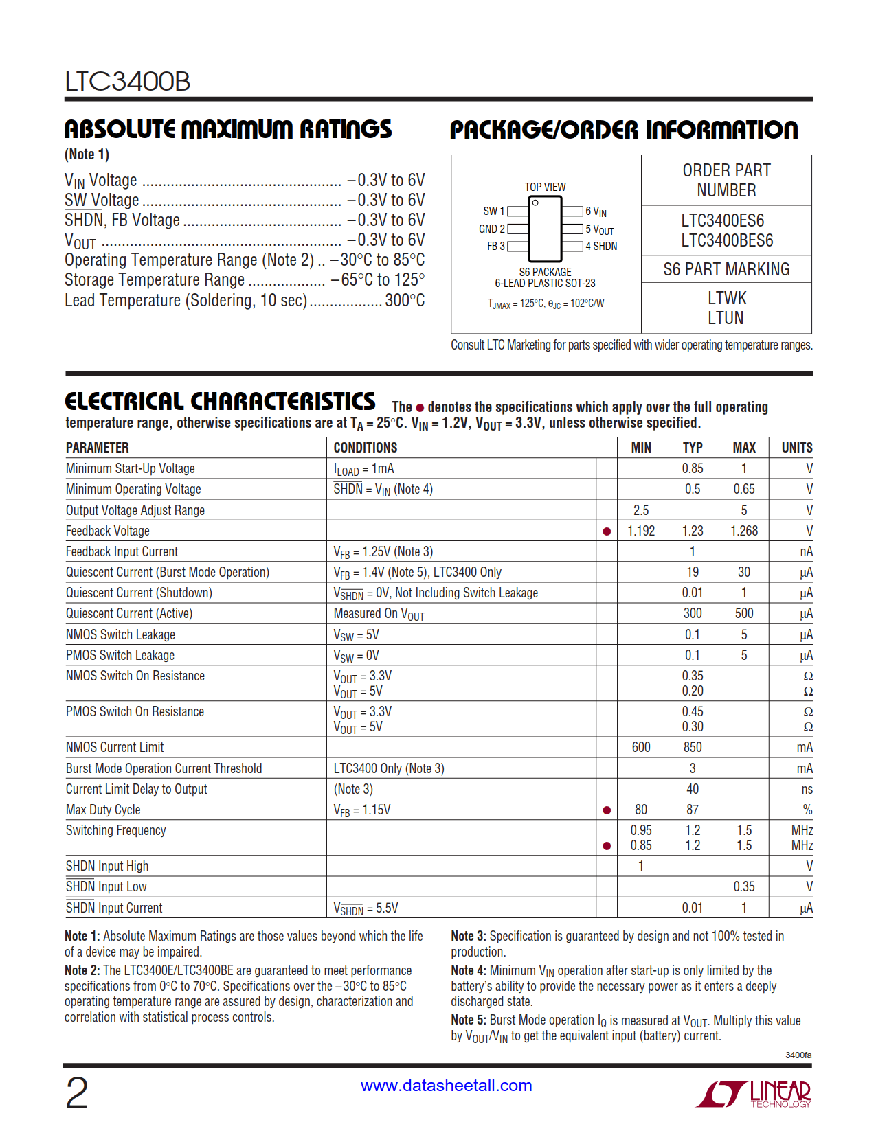 LTC3400B Datasheet Page 2