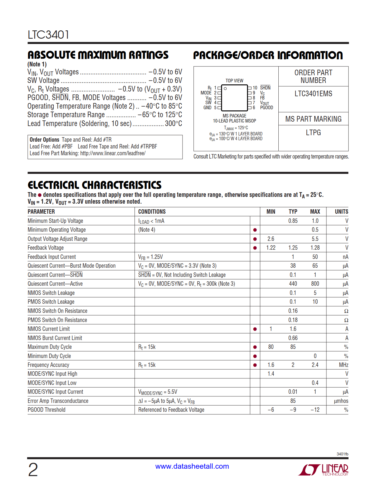 LTC3401 Datasheet Page 2