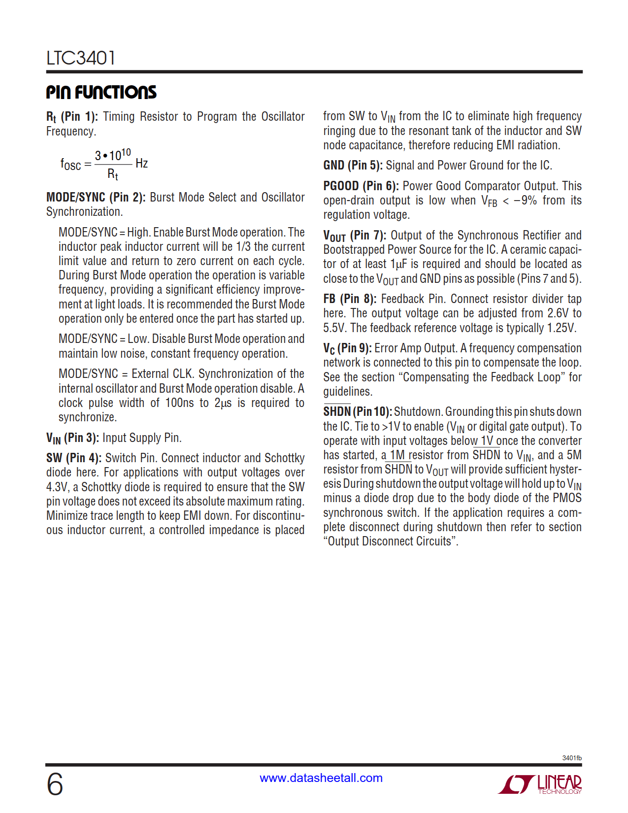 LTC3401 Datasheet Page 6