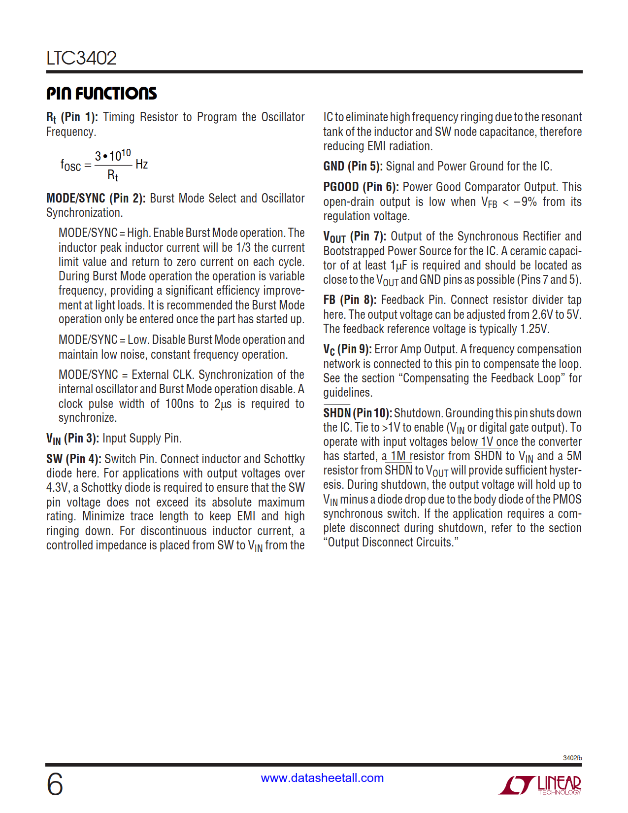 LTC3402 Datasheet Page 6