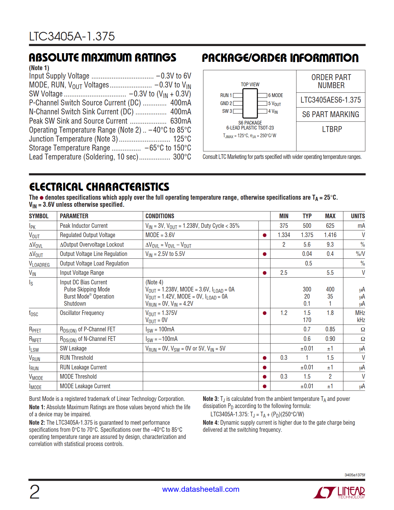 LTC3405A-1.375 Datasheet Page 2