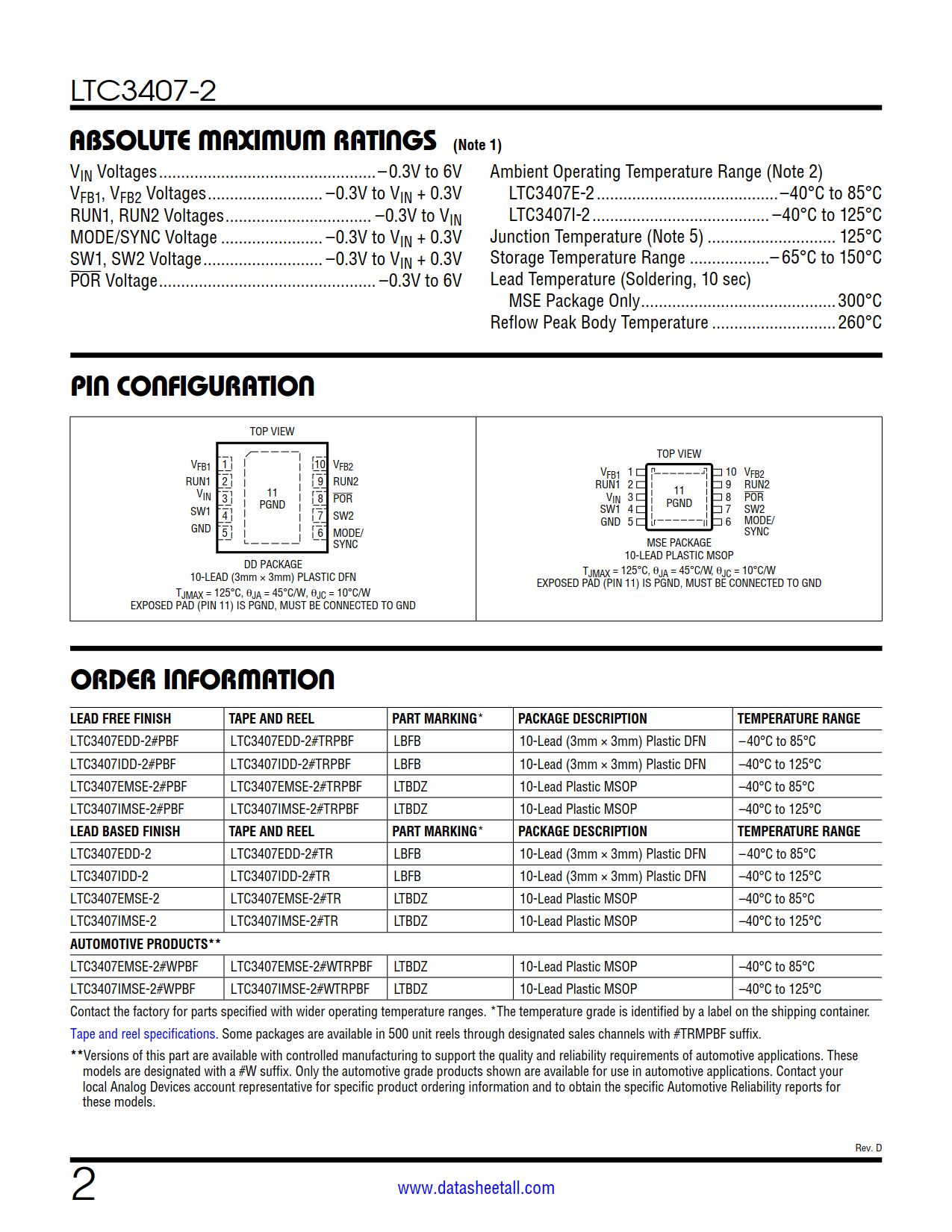 LTC3407-2 Datasheet Page 2