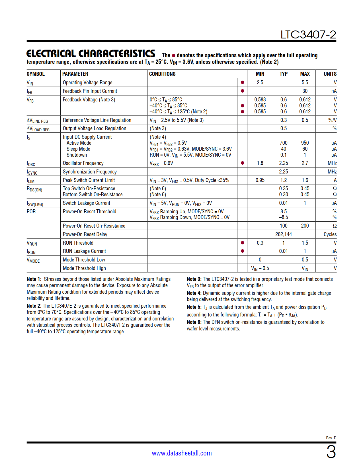 LTC3407-2 Datasheet Page 3