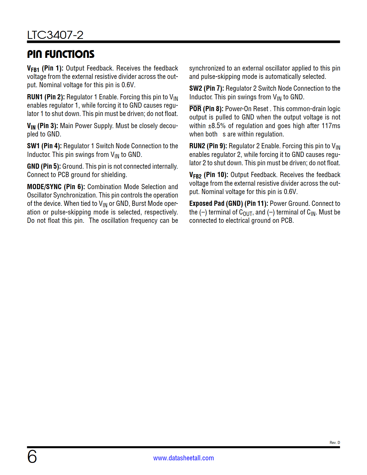 LTC3407-2 Datasheet Page 6