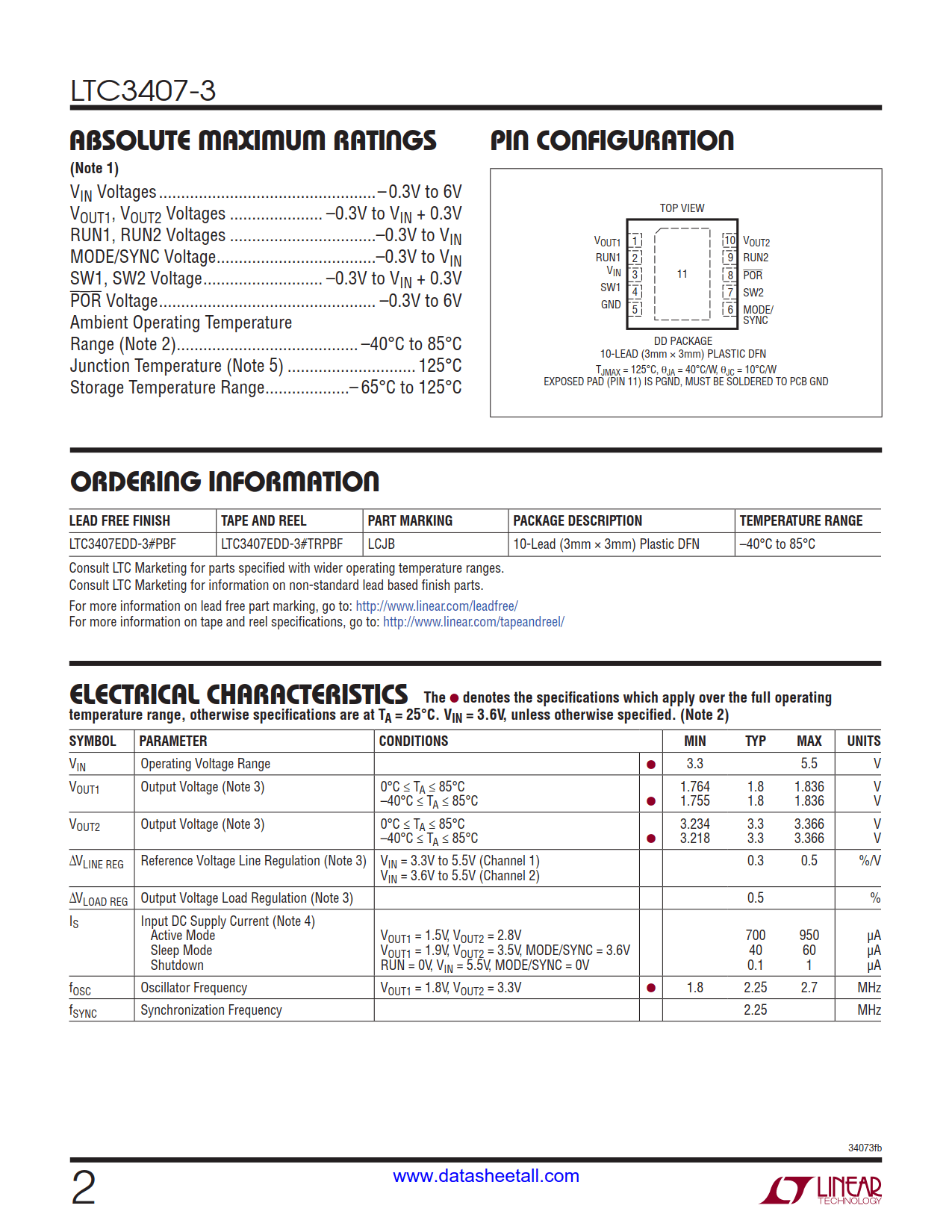 LTC3407-3 Datasheet Page 2