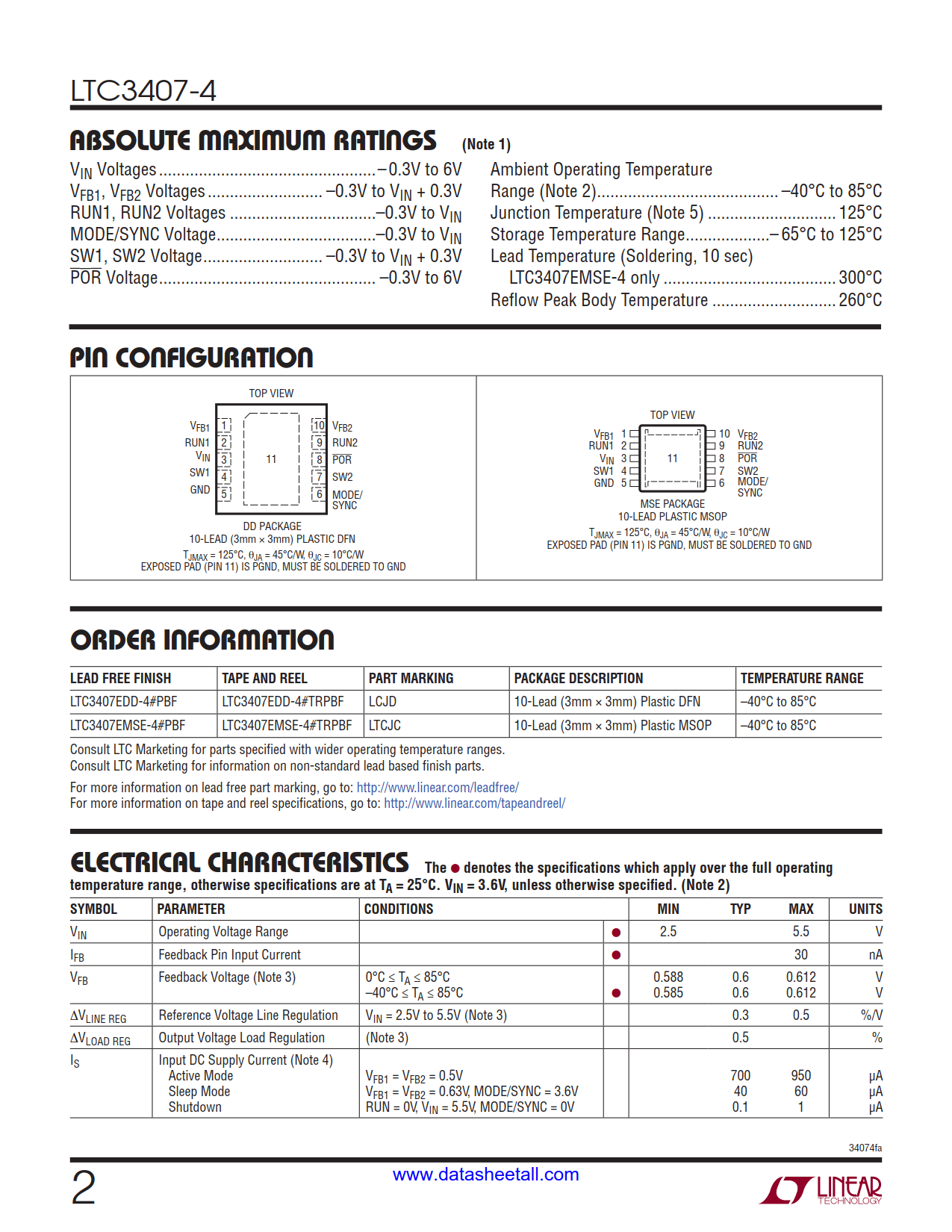 LTC3407-4 Datasheet Page 2