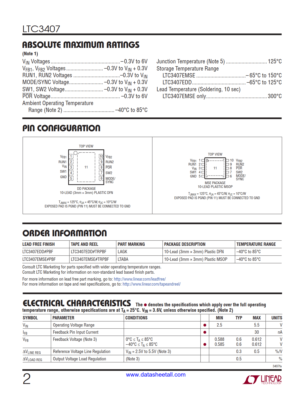 LTC3407 Datasheet Page 2