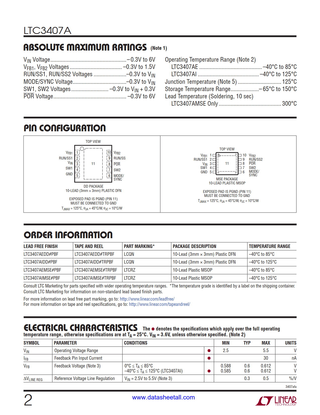 LTC3407A Datasheet Page 2