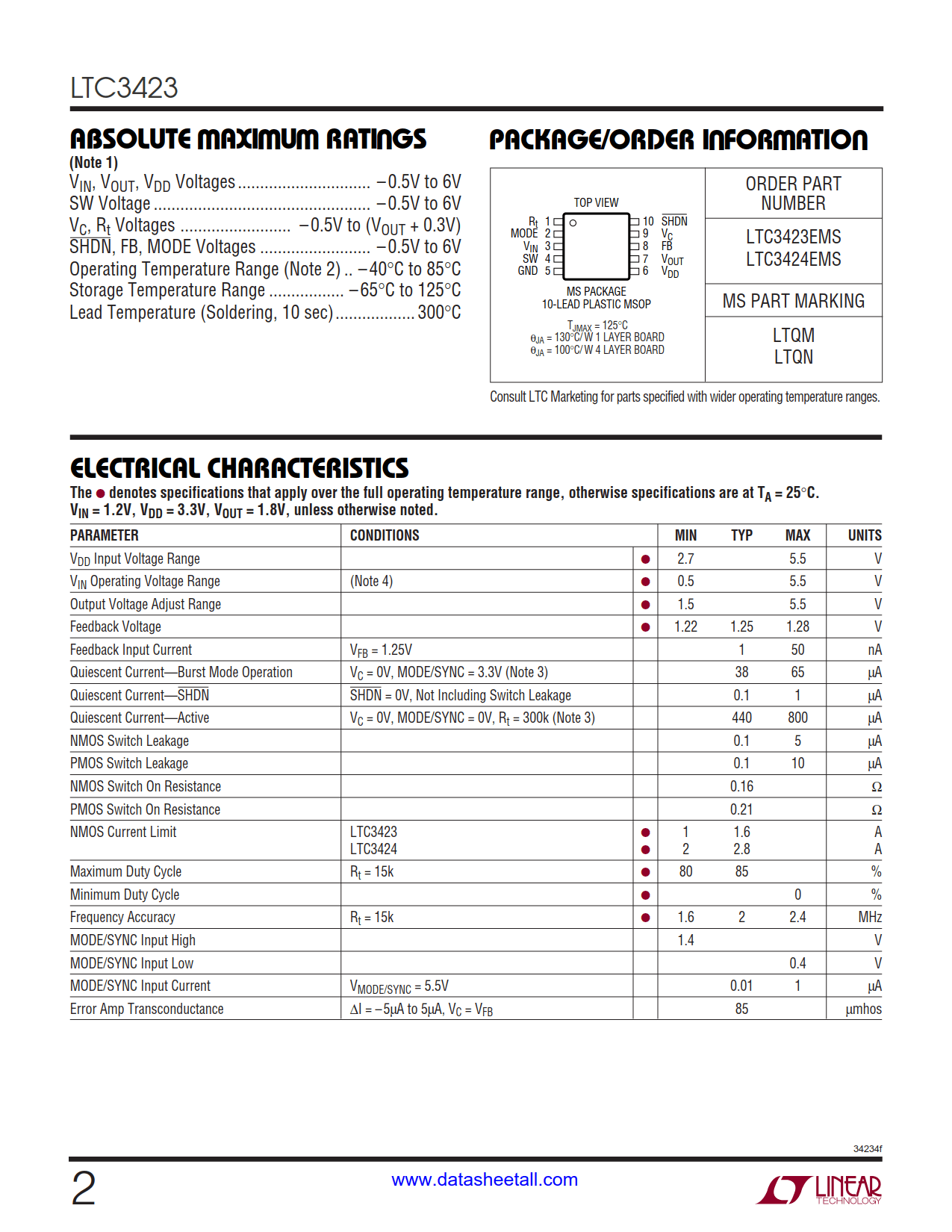 LTC3423 Datasheet Page 2