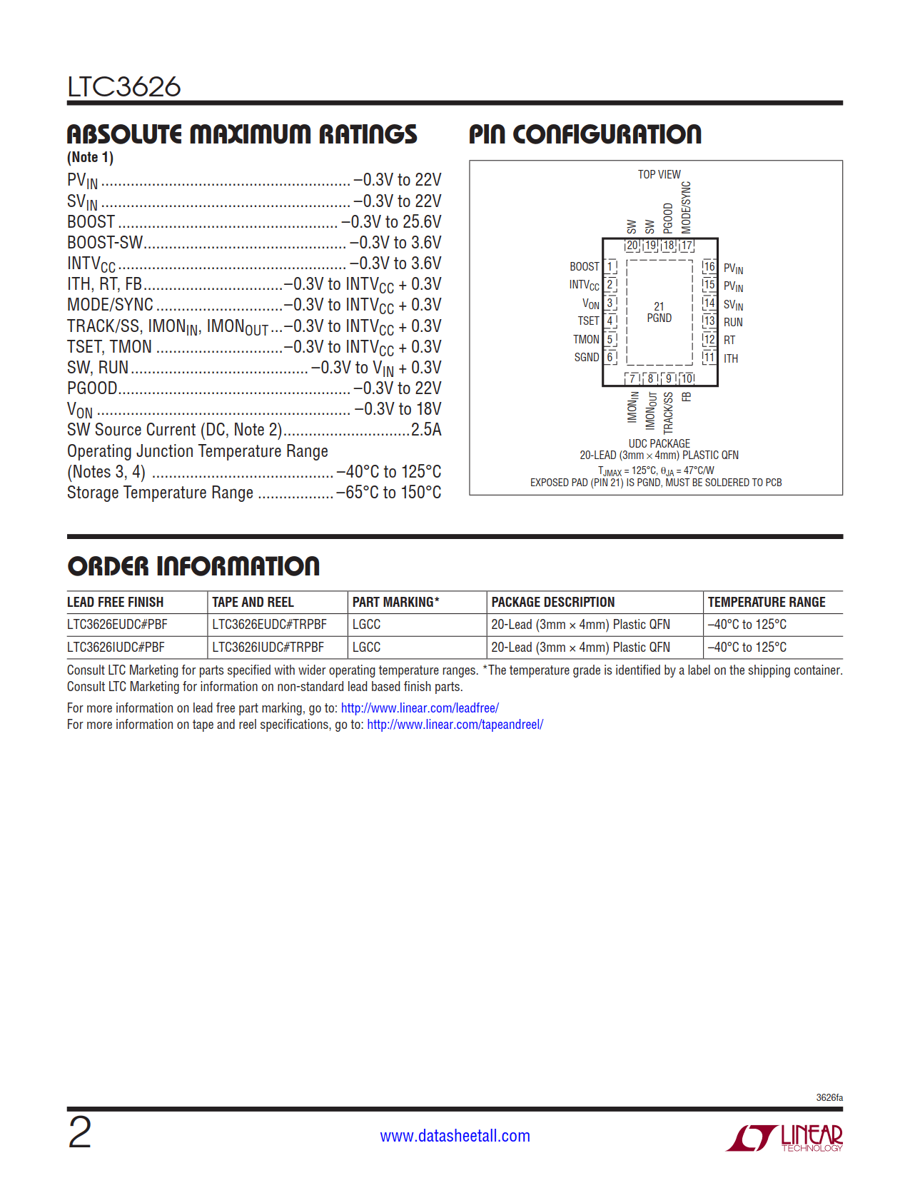 LTC3626 Datasheet Page 2