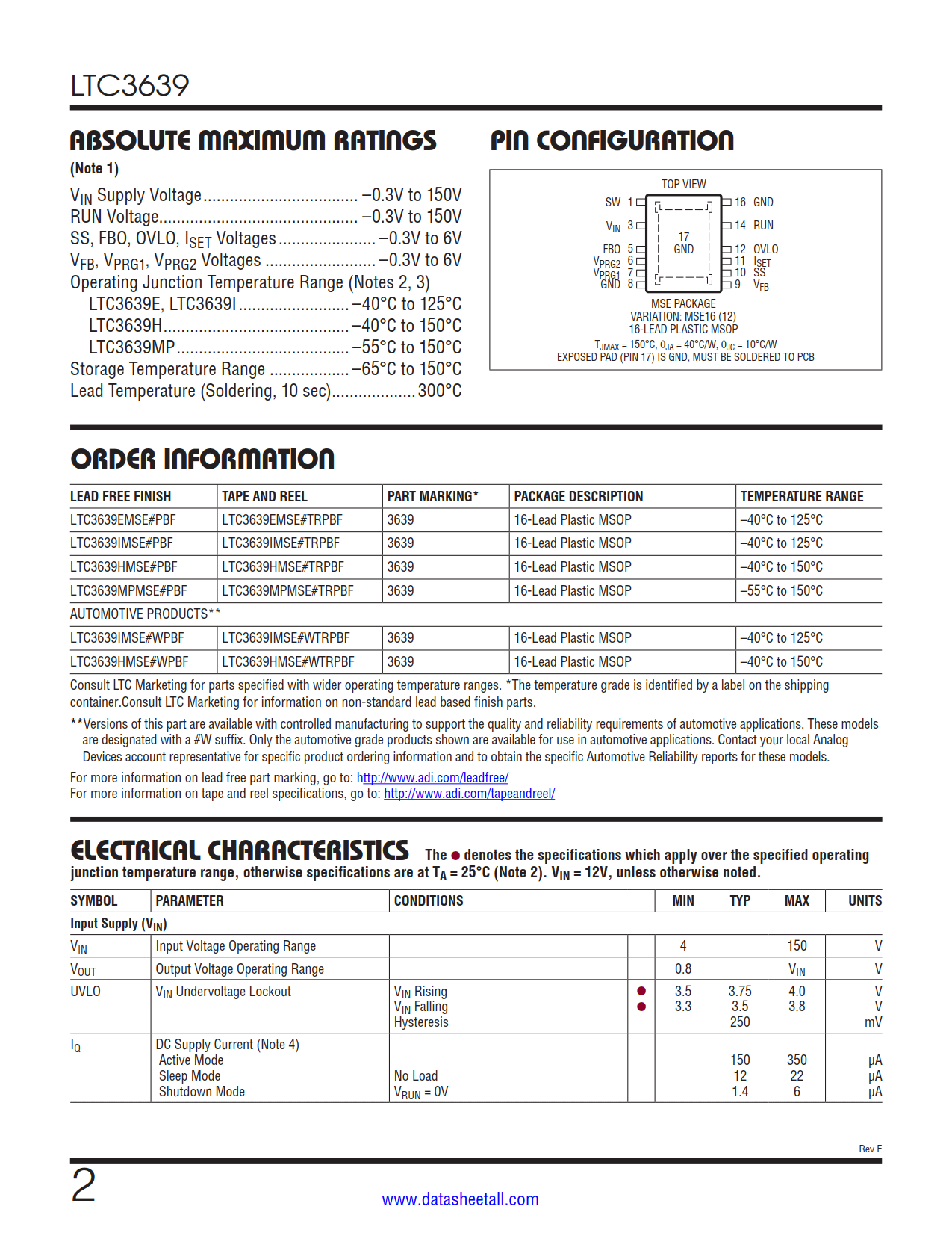 LTC3639 Datasheet Page 2