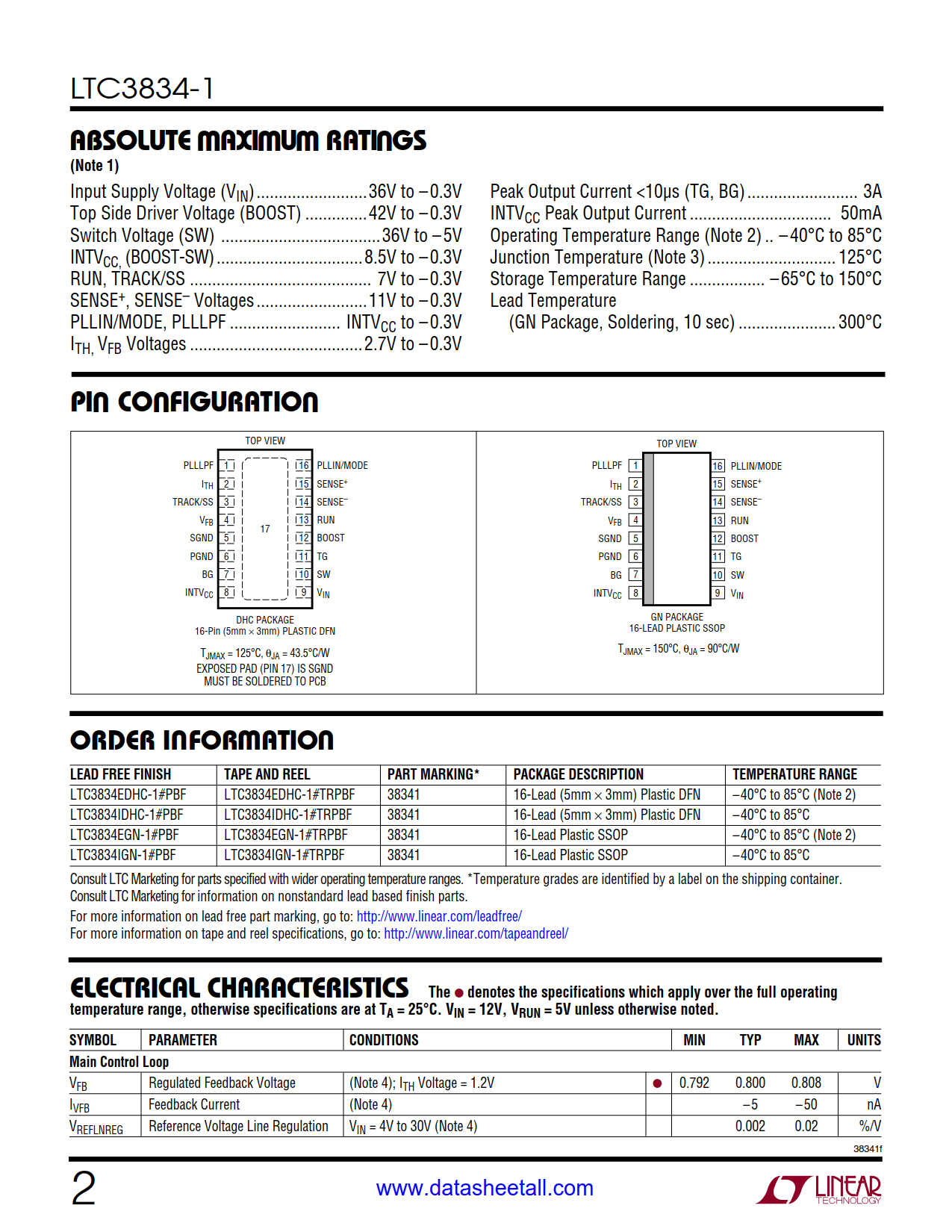 LTC3834-1 Datasheet Page 2