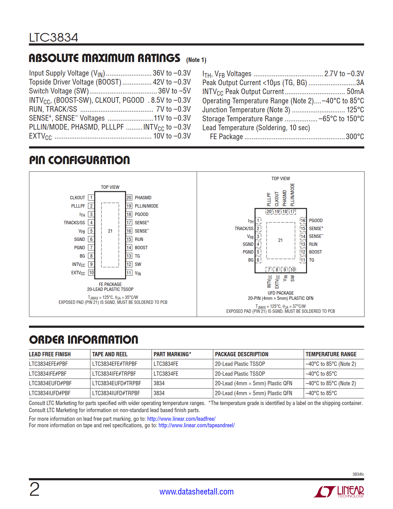 LTC3834 Datasheet Page 2