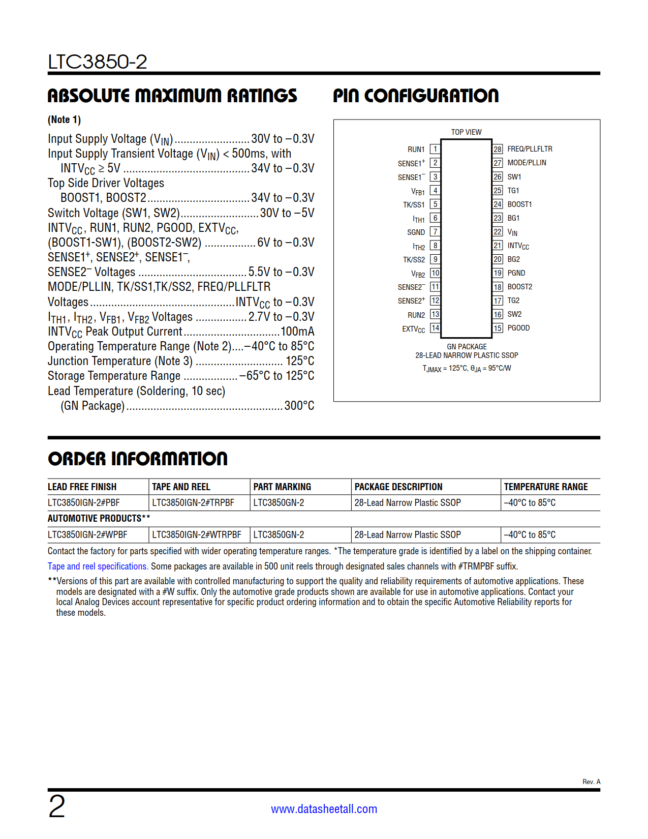 LTC3850-2 Datasheet Page 2