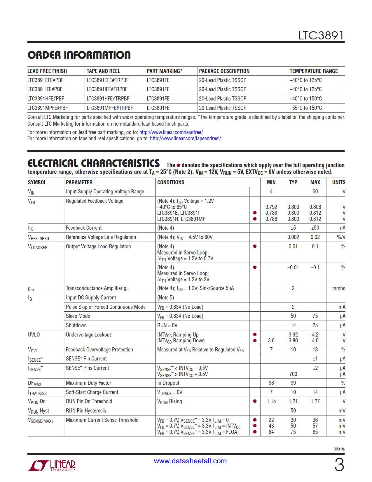 LTC3891 Datasheet Page 3