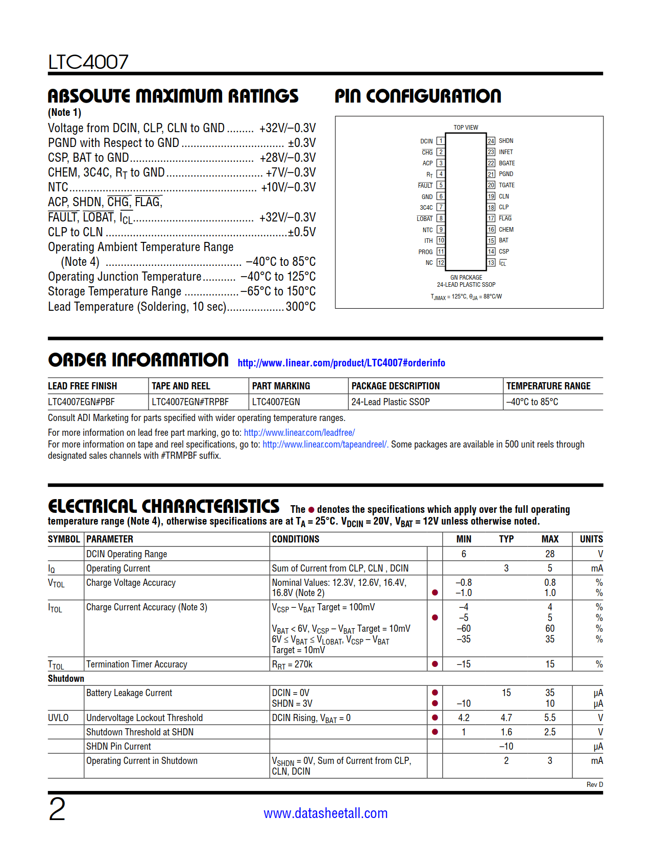 LTC4007 Datasheet Page 2