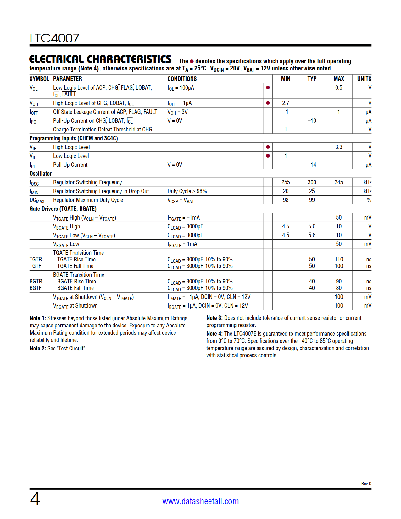 LTC4007 Datasheet Page 4