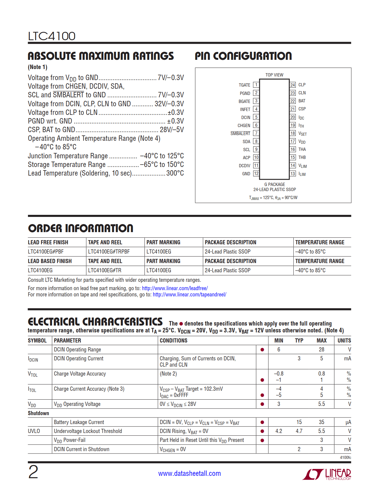 LTC4100 Datasheet Page 2