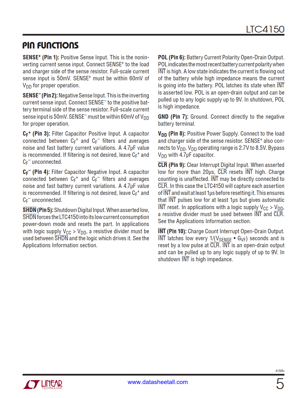 LTC4150 Datasheet Page 5