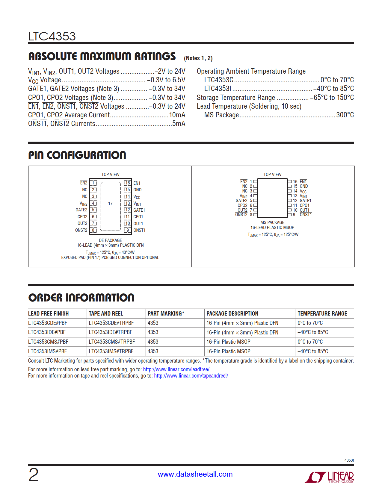 LTC4353 Datasheet Page 2