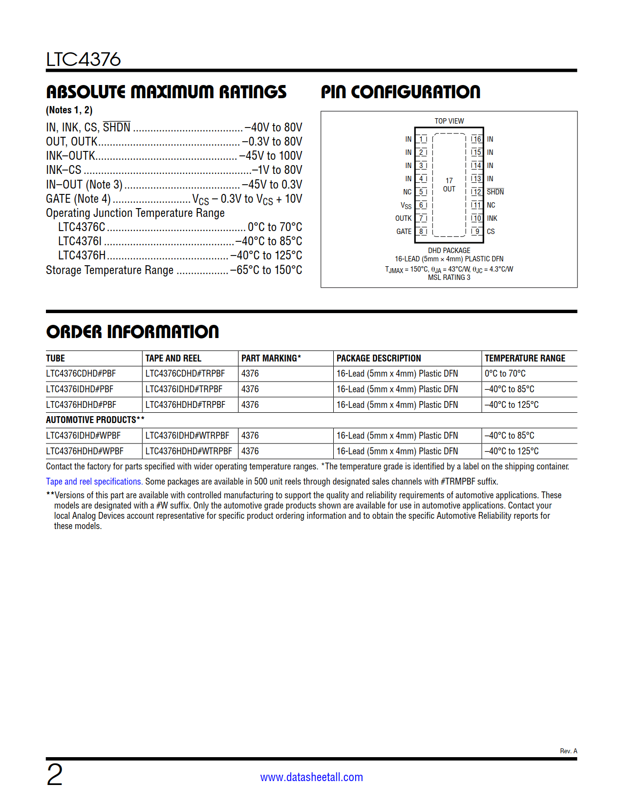 LTC4376 Datasheet Page 2